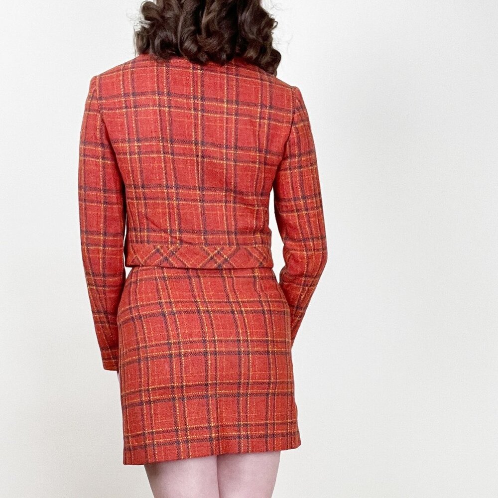 Vintage Matching Set Plaid Wool Mini Skirt Cropped Blazer Jacket Coat Clueless - Picture 3 of 9